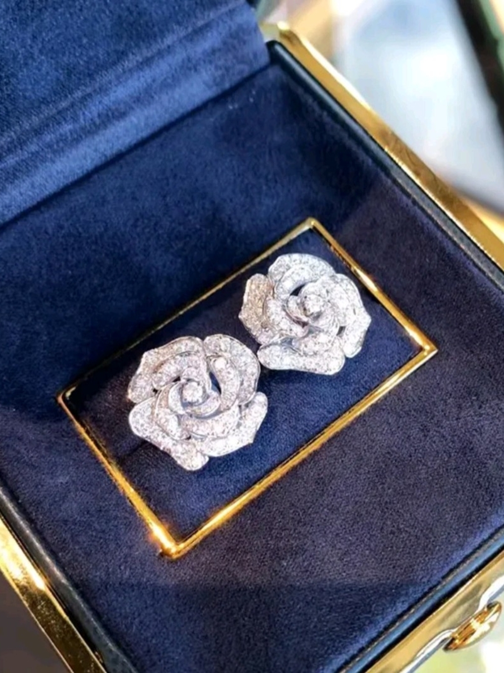 White Rhodium Tourmaline Pavé Rose Stud Earrings